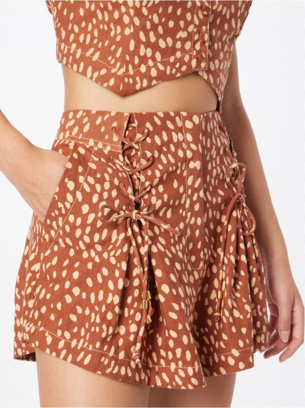 Free People Bennett Fawn Lace Up Shorts Boho Cottagecore Whimsy